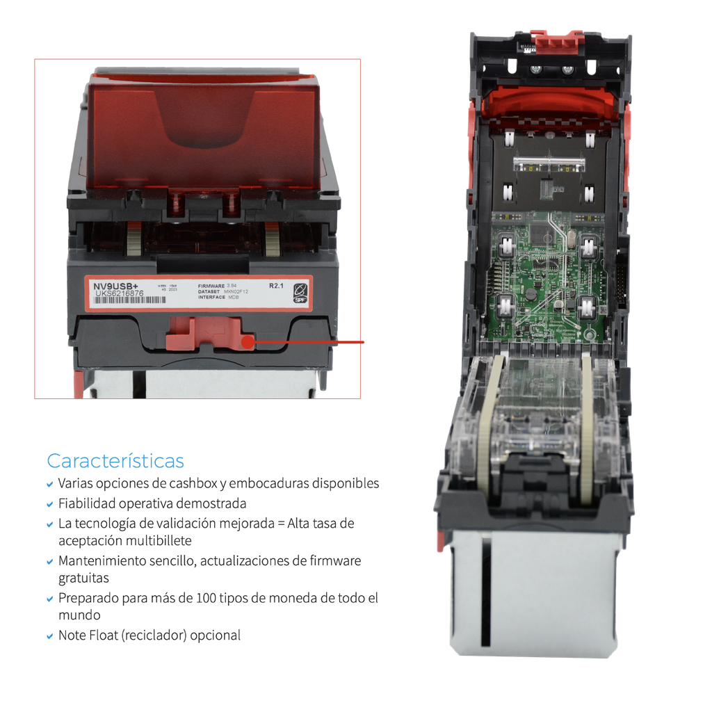 ACEPTADOR DE BILLETES INNOVATIVE MOD:NV9+/NL | CAPACIDAD: 300 BILLETES PROTOCOLO MDB